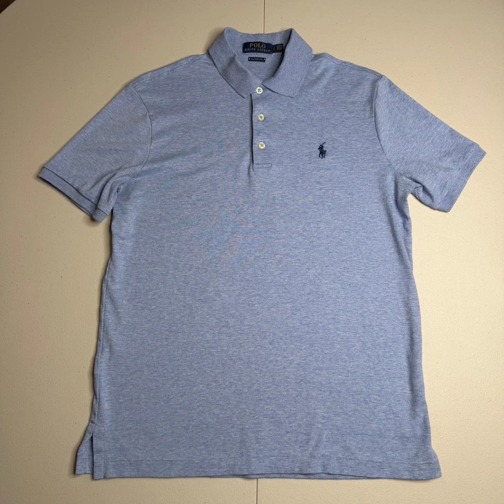 Polo Ralph Lauren Mens Small Classic Fit Polo Shirt Blue Heathered Short Sleeve
